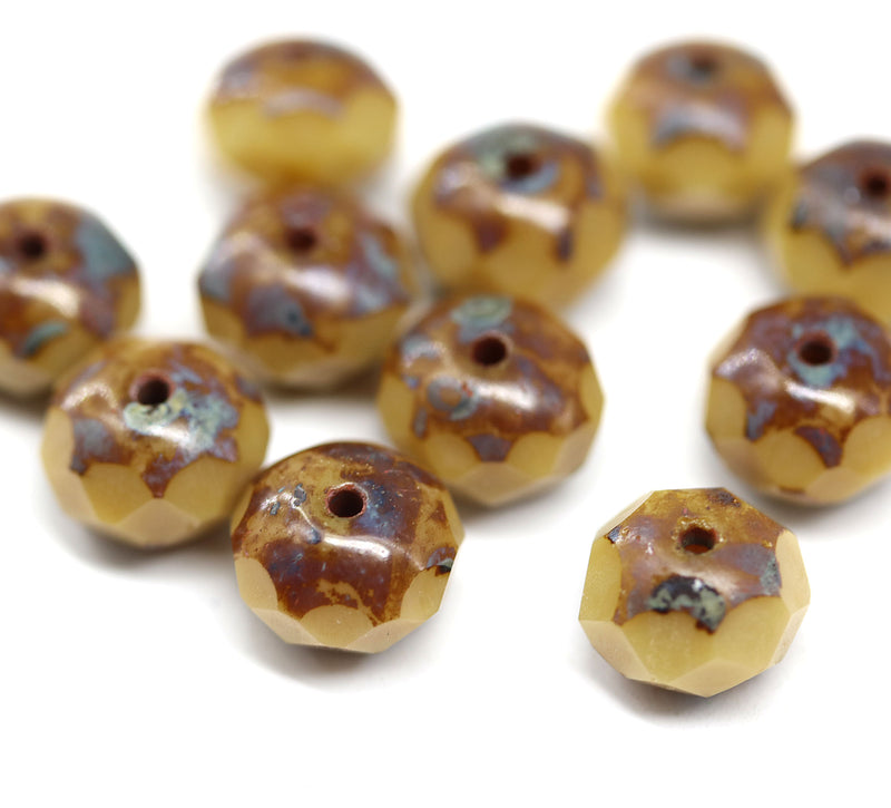 6x8mm Picasso beige brown rondelle czech glass beads, 12Pc