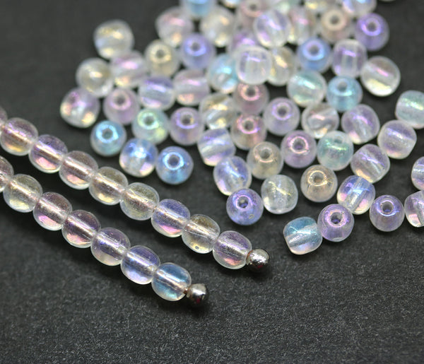 3mm Crystal clear Iris finish czech glass small spacers, 5g