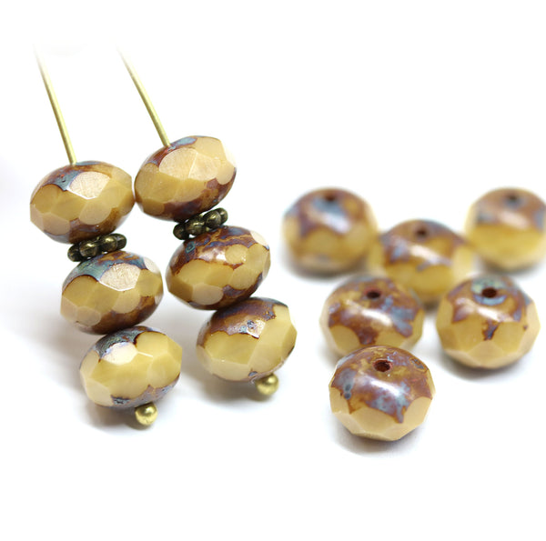 6x8mm Picasso beige brown rondelle czech glass beads, 12Pc