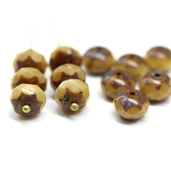 6x8mm Picasso beige brown rondelle czech glass beads, 12Pc