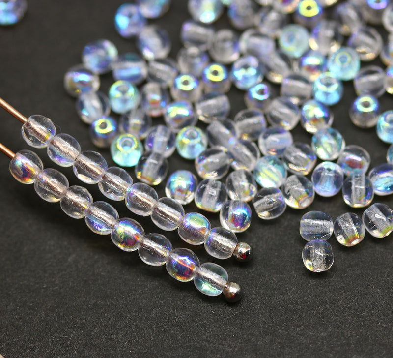 3mm Crystal clear AB finish czech glass small spacers, 5g