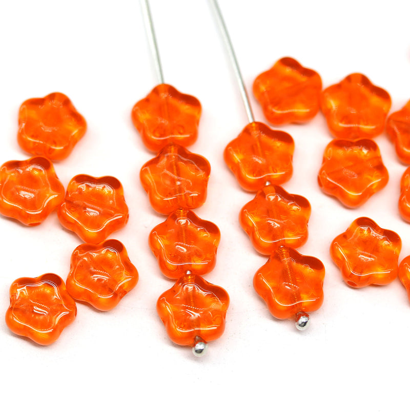 8mm Orange flower beads, czech glass, 20pc