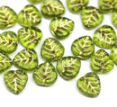 9mm Olive green glass leaf beads, Heart shaped triangle leaf, 30pc