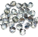 6mm Black diamond czech glass beads round faceted, 30Pc
