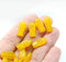 Opal yellow czech glass fish beads 14x7mm, 20pc