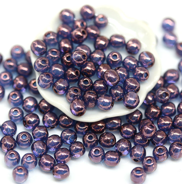 3mm Blue purple luster czech glass small spacers, 5g