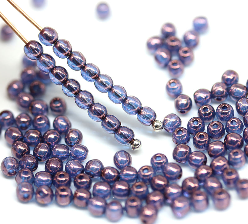 3mm Blue purple luster czech glass small spacers, 5g