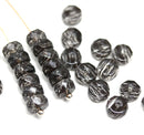 6x3mm Black stripes rondelle fire polished czech glass beads, 25pc