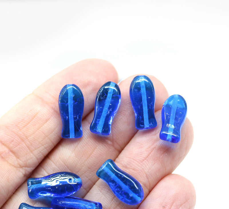 Blue czech glass fish beads 14x7mm, 20pc