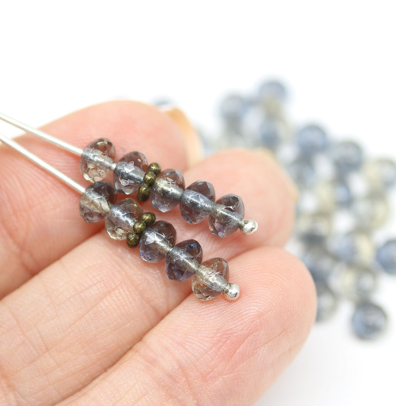 3x5mm Blue gray czech glass rondelle beads - 50pc