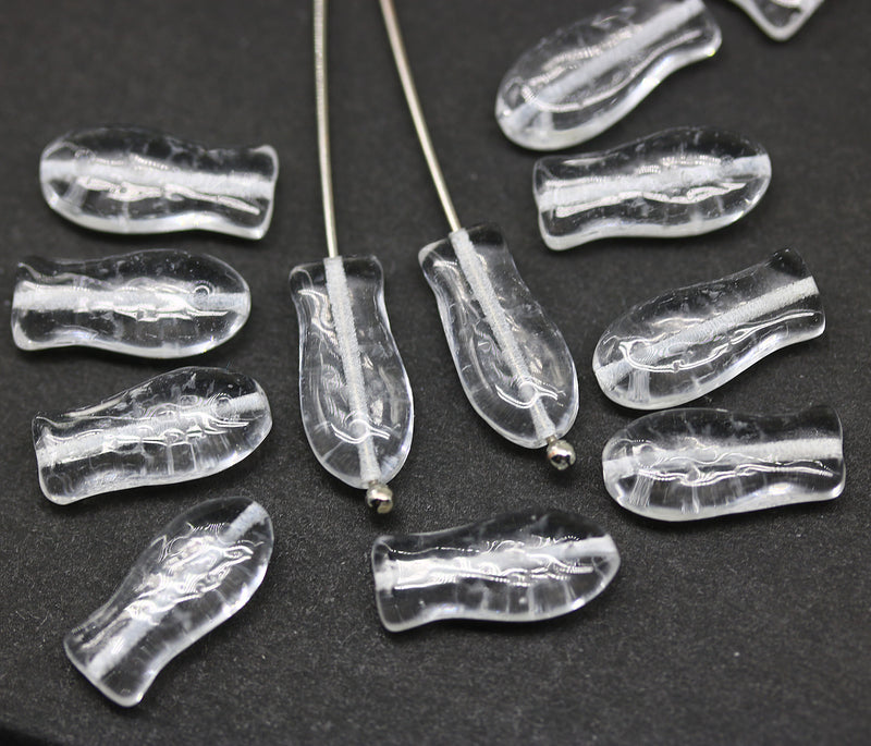 Crystal clear small fish beads 14x7mm, 20pc