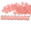 5x7mm Frosted pink glass drops, czech teardrop beads - 50pc