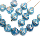9mm Blue glass shell beads copper wash czech beads, 20pc