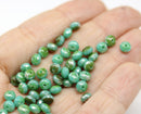 3x5mm Turquoise green czech glass beads silver wash - 50Pc