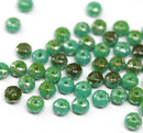 3x5mm Turquoise green czech glass beads silver wash - 50Pc