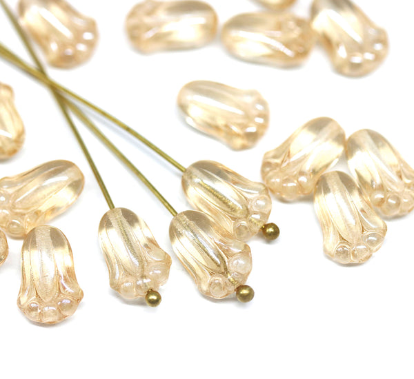 12x8mm Yellow tulip Czech glass beads - 20Pc