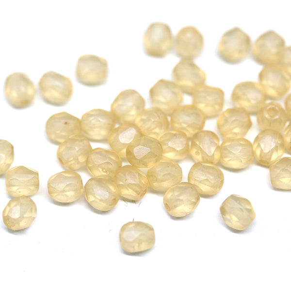 4mm Frosted yellow czech glass fire polished round spacers - 50Pc