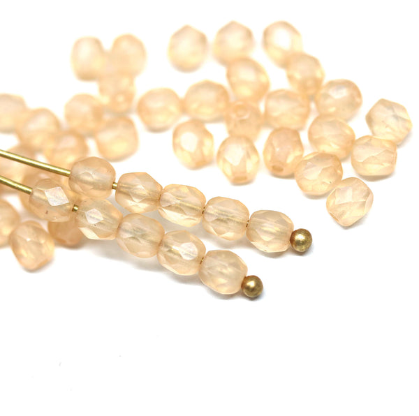 4mm Frosted yellow czech glass fire polished round spacers - 50Pc