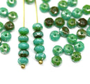 3x5mm Turquoise green czech glass beads silver wash - 50Pc