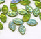 12x7mm Green leaf czech glass beads AB finish - 25Pc