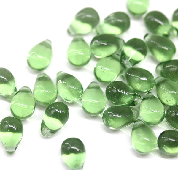 6x9mm Antique green czech glass drops, 30pc