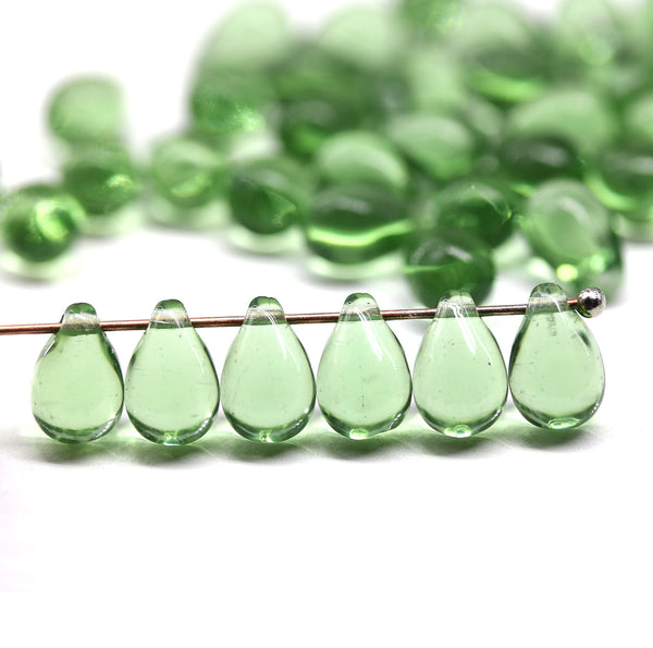 6x9mm Antique green czech glass drops, 30pc