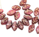 12x7mm Dark pink mixed color Czech glass beads gold wash, 30pc
