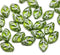 12x7mm Green leaf czech glass beads Silver wash - 25Pc