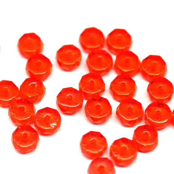 6x3mm Orange rondelle fire polished czech glass beads, 25pc