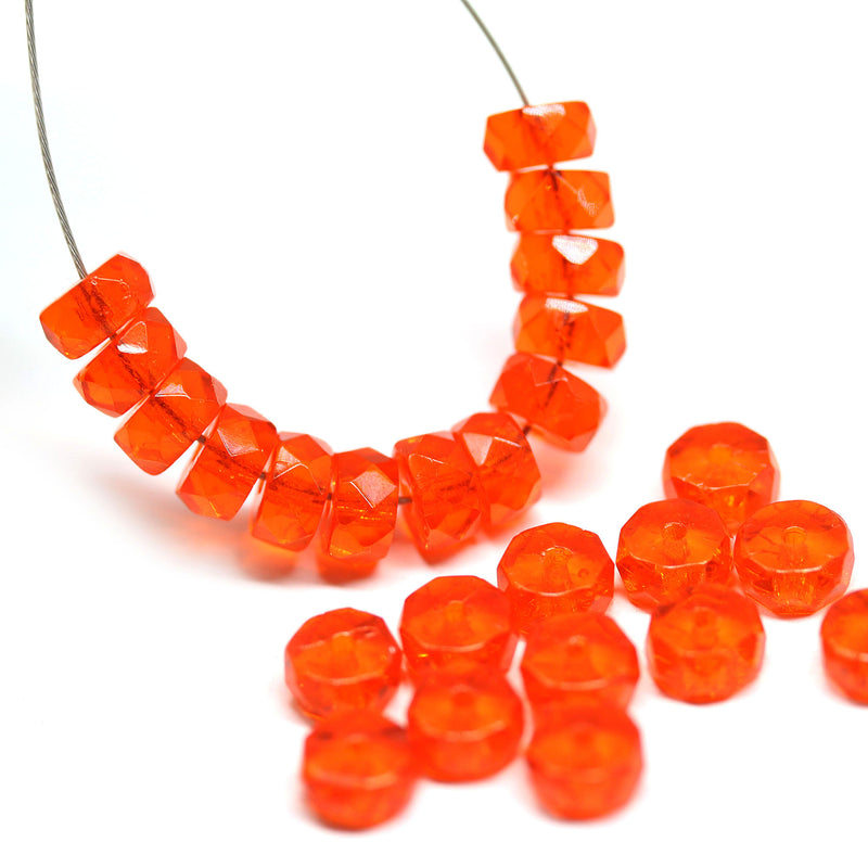 6x3mm Orange rondelle fire polished czech glass beads, 25pc