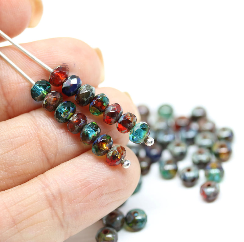 3x5mm Jewel colors czech glass beads mix, Picasso - 50Pc