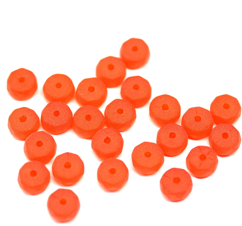 6x3mm Frosted orange rondelle fire polished czech glass beads, 25pc