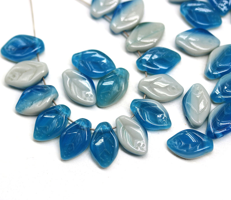 12x7mm Dark blue leaf mixed color Czech glass beads, 40pc