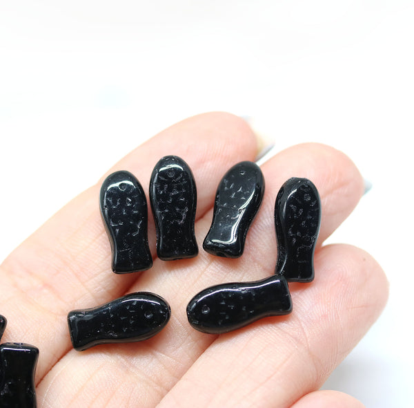 Black czech glass fish beads 14x7mm, 20pc