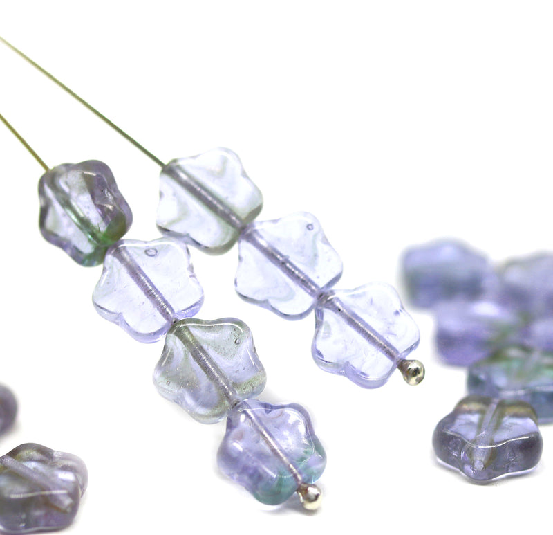 8mm Light lilac flower beads, czech glass, 20pc