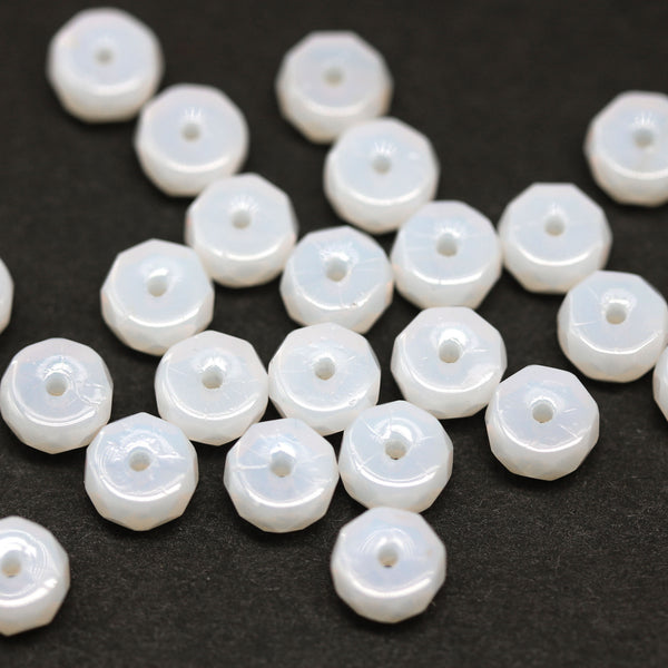 6x3mm Opal white rondelle fire polished czech glass beads, 25pc