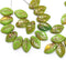 12x7mm Light green yellow leaf Czech glass beads copper wash, 30pc