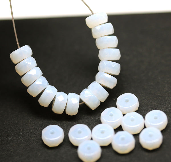 6x3mm Opal white rondelle fire polished czech glass beads, 25pc
