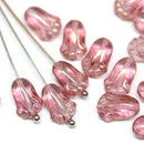 12x8mm Goldish pink tulip Czech glass beads - 20Pc