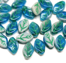 12x7mm Dark blue leaf mixed color Czech glass beads, 30pc