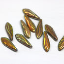 5x16mm Orange gold ornament dagger czech glass beads - 10pc