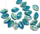 12x7mm Dark blue leaf mixed color Czech glass beads, 30pc