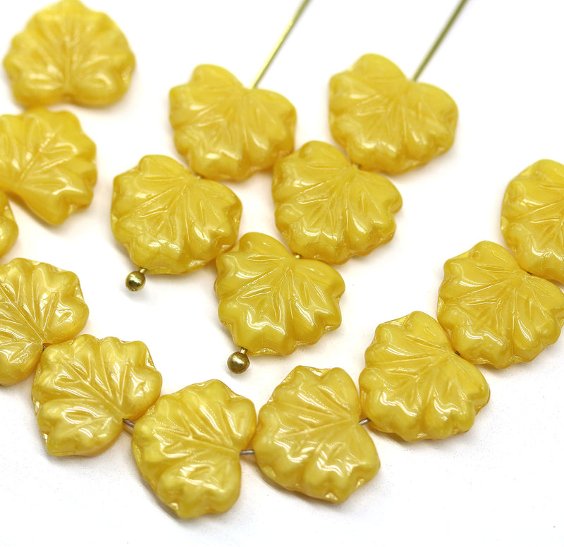 11x13mm Light yellow maple leaf beads, Czech glass, 15pc