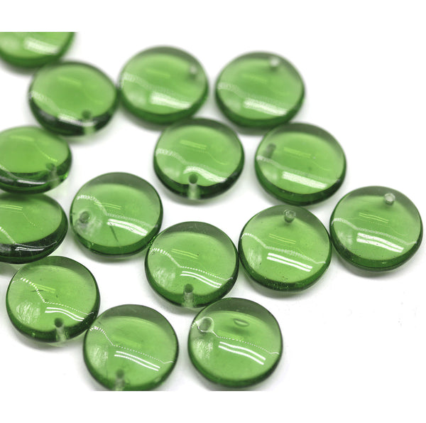 12mm Light olivine lentil czech glass beads, 20Pc
