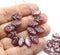 12x7mm Dark pink leaf mixed color Czech glass beads, silver wash, 30pc