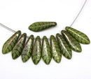 5x16mm Olive green leaf ornament dagger czech glass beads - 10pc