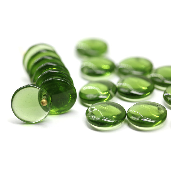 12mm Light olivine lentil czech glass beads, 20Pc