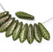 5x16mm Olive green leaf ornament dagger czech glass beads - 10pc
