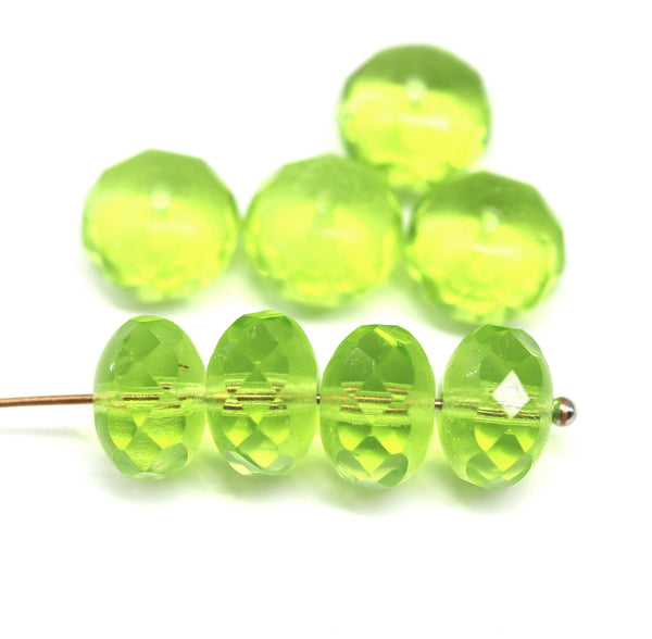 7x11mm Light olivine puffy rondelle Czech glass beads, 8pc