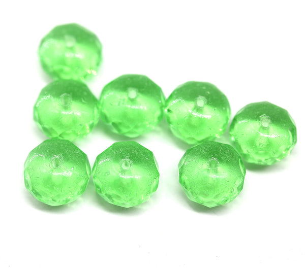 7x11mm Light grass green puffy rondelle Czech glass beads, 8pc